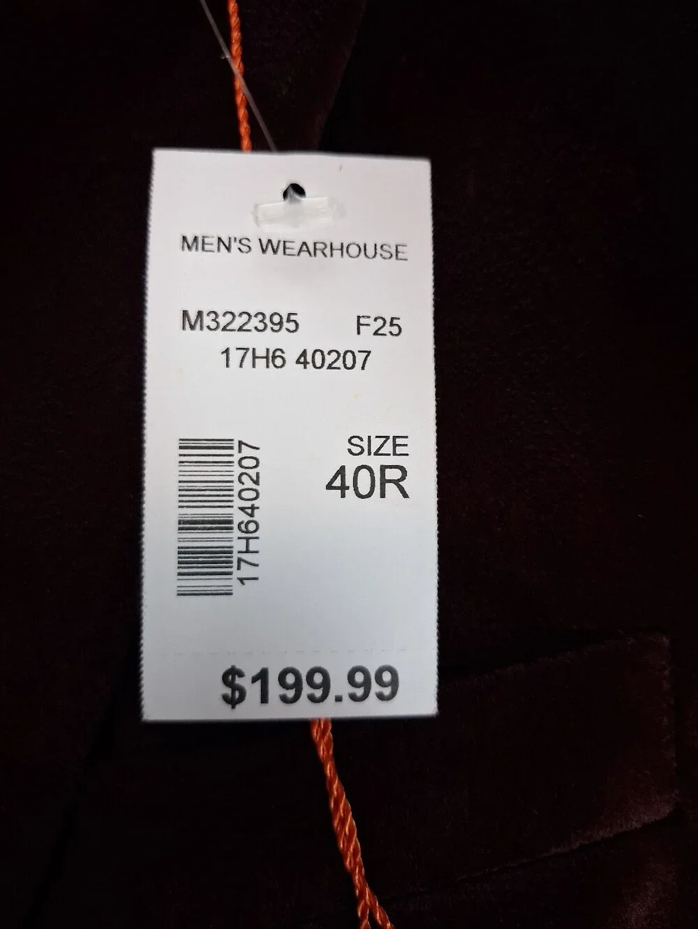 Egara Men's Warehouse Velvet Dinner Jacket Size 40R Skinny Fit Dark Wine NWT